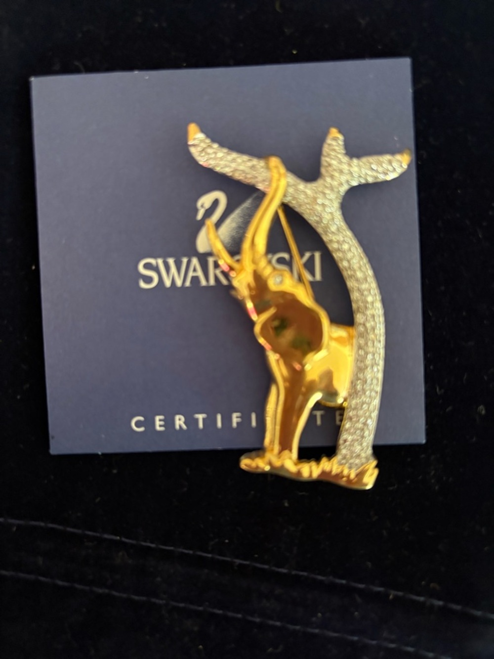 Swarovski Gold and Clear Crystal Elephant Brooch